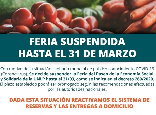 COVID-19: Se suspende la Feria Solidaria
COVID-19: Se suspende la Feria Solidaria
